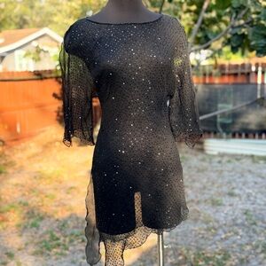 2000s Y2K Bebe Silk Sequin Beaded Tunic Top